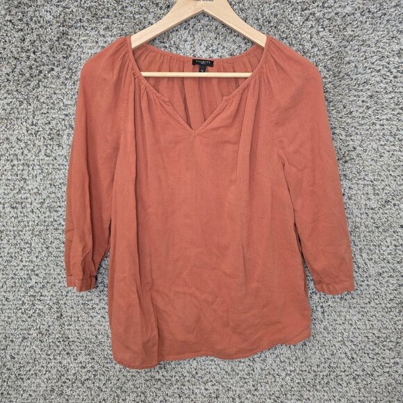 Talbots Top Womens MP Petite Medium Orange V Neck Peasant Blouse Ladies - Picture 1 of 7